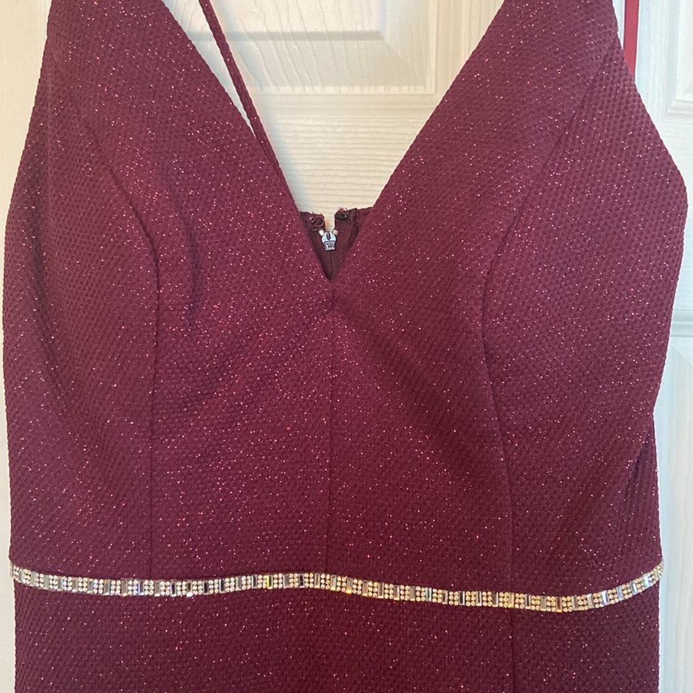City Triangles Size 11 Burgundy Glitter Gown w/ Slit, Dual Straps, Rhinestones - Picture 5 of 10